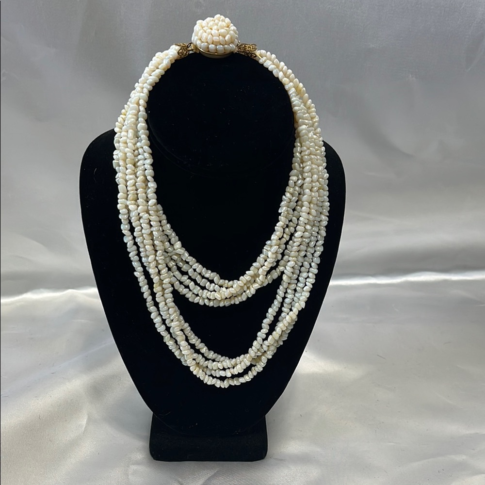 White Multi-Strand Necklace with Cascading Beads